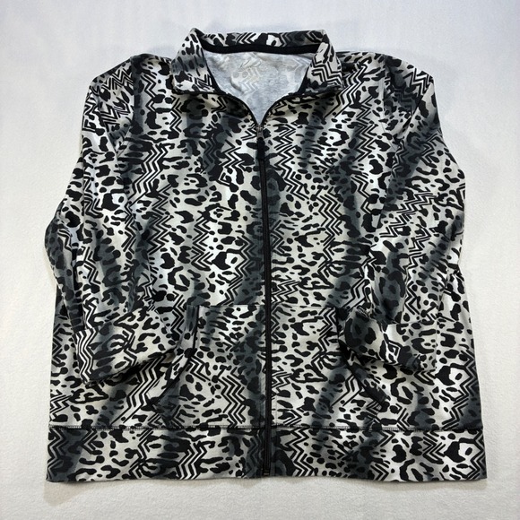 Kim Rogers Jackets & Blazers - Kim Rogers Leopard Chevron Zip Up Track Jacket Womens Large Gray Black White